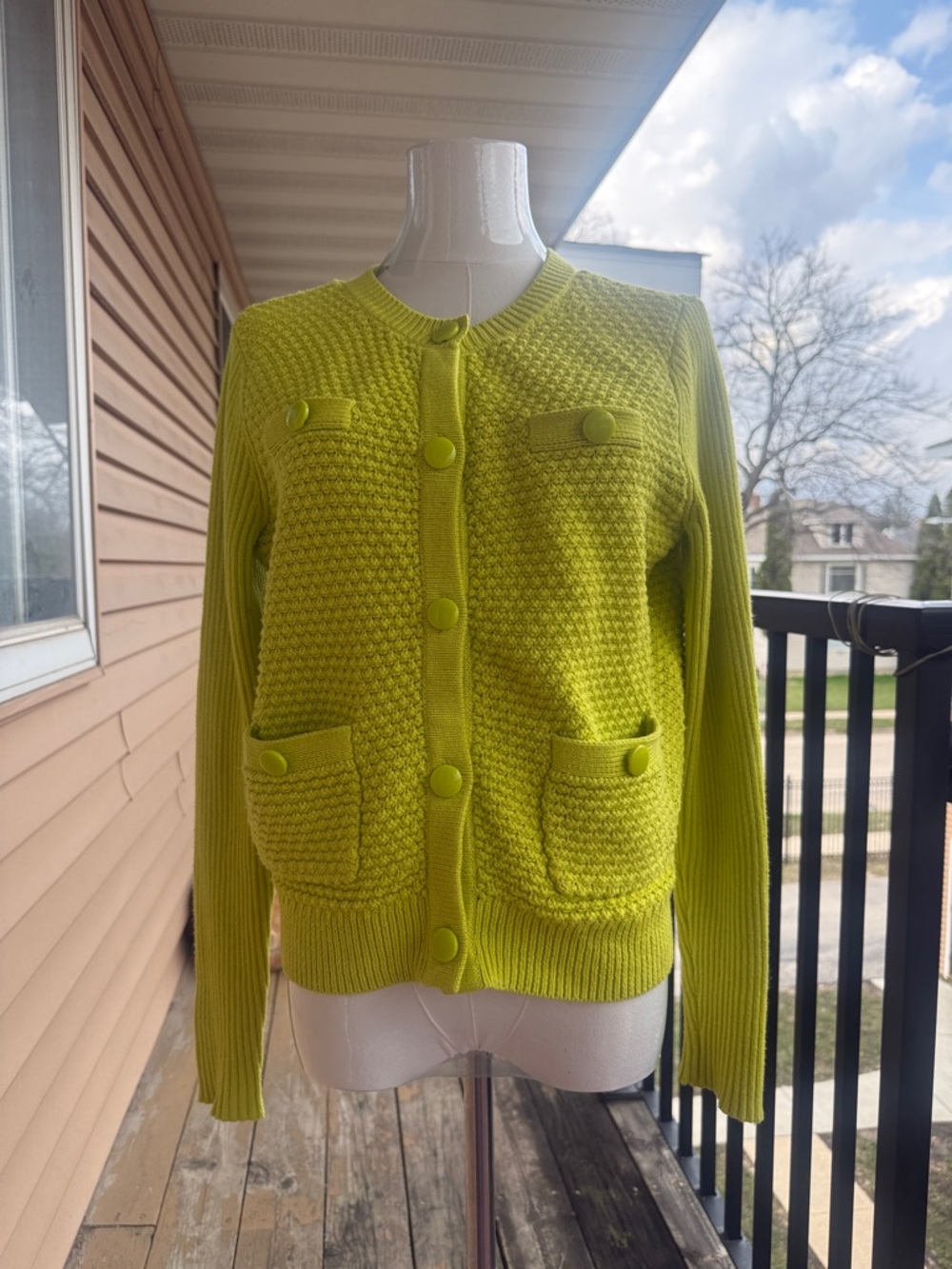 NWOT CAbi Lime Green Button-Front Knit Cardigan